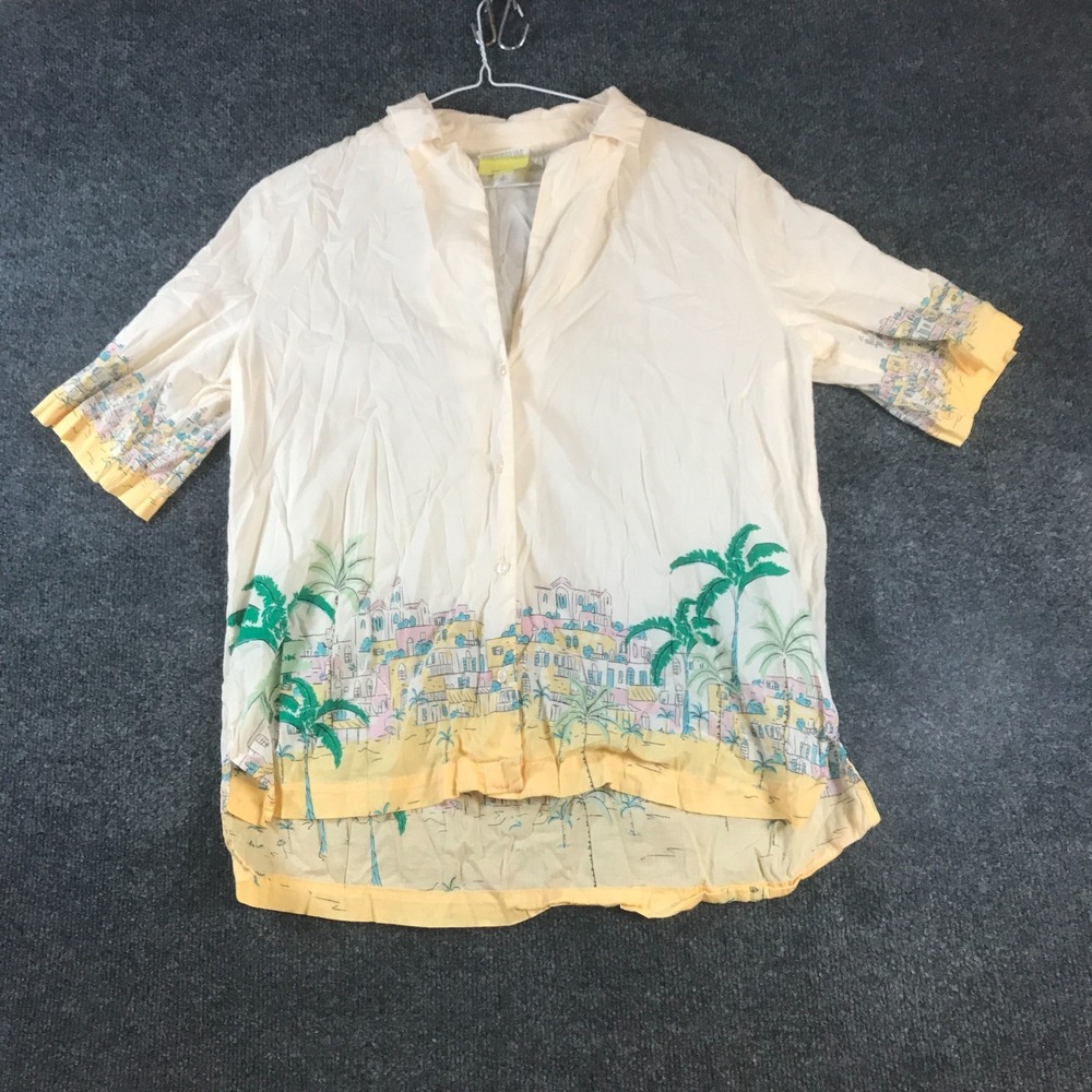 Future Collective Jenee Naylor Shirt Womens M Cream Palm Tree Coastal Cityscape